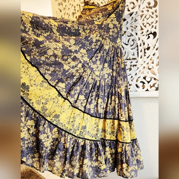 CAROLINA K TIERED ROMANTIC FLORAL MAXI SKIRT SIDE ZIPPER SIZE SMALL - Picture 14 of 17